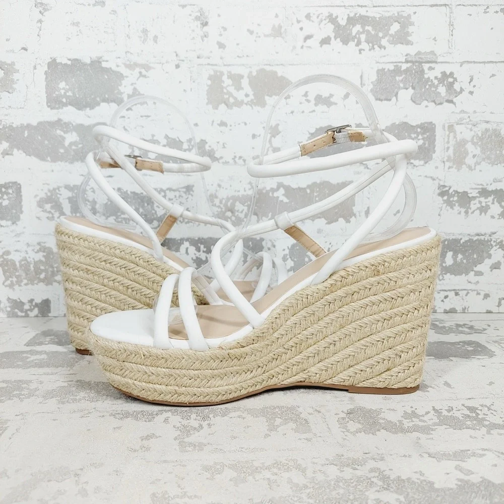 NEW BP White Cohan Espadrille Wedge Strappy Sandals W633 - Picture 4 of 11